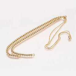 Real 18K Gold Plated Brass Bead Chain Necklace Making, Real 18K Gold Plated, 15.5~16.5 inch(39~41cm)