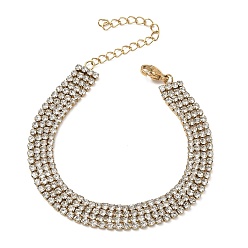 Golden 304 Stainless Steel Rhinestone Cup Chain Multi-strand Bracelets for Women, Flat Round, Golden, 6.54 inch(16.6cm)