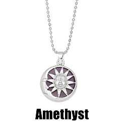 Amethyst Sun and Moon Pendant Necklace with Crystal & Agate for Women - Elegant Lock Collar Chain