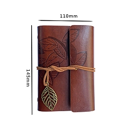 Coconut Brown PU Leather Cover Binder Notebooks, Travel Journal, with String, Leaf Pendants & Kraft Paper, Rectangle, Coconut Brown, 145x110mm