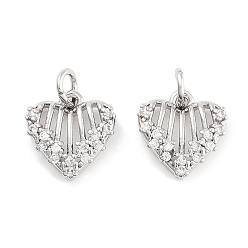 Платина Латунные подвески с цирконом, с целью перехода в кольце, без кадмия, без никеля и без свинца, сердце, прозрачные, платина, 12x11.5x5x3 мм