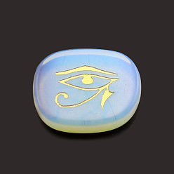 Opalite Opalite Cabochons, Oval with Egyptian Eye of Ra/Re Pattern, Religion, 25x20x6.5mm