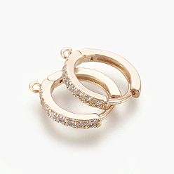 Light Gold Brass Micro Pave Cubic Zirconia Huggie Hoop Earring Findings, Clear, Light Gold, 16x14x2mm, Hole: 1mm, Pin: 1mm