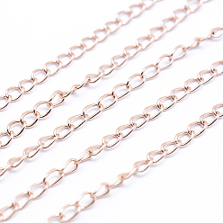 Rose Gold Brass Twisted Chains Curb Chains, Unwelded, Lead Free & Nickel Free & Cadmium Free, Long-Lasting Plated, Rose Gold, Link: 3x2.5x0.5mm