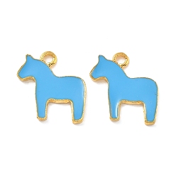 Темно-Голубой Сплав эмали животное лошадь подвески, золото , глубокое синее небо, 19x17x2 мм, отверстие : 1 мм
