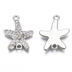 Crystal Rack Plating Alloy Links Connectors, with Polymer Clay Rhinestone, Cadmium Free & Lead Free, Platinum Plated, Starfish, Crystal, 22x16.5x2.5mm, Hole: 1.8mm
