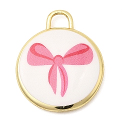 Bowknot Латунные подвески с принтом, плоские круглые прелести, долговечный, реальный 18 k позолоченный, бантом, 20x17x3 мм, отверстие : 3x3 мм