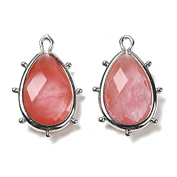 Вишневый Кварц Синтетические вишни из кварцевого стекла подвески, с кромкой из платиновой латуни, граненые, слеза, 22.5x14x5.5 мм, отверстие : 1.6 мм.