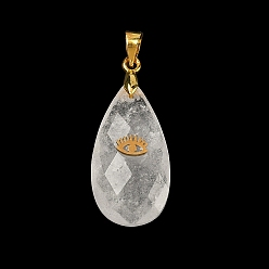 Хрусталь Природного кварца хрустальных подвесок, подвески из горного хрусталя в форме капли с золотистым оттенком 304 срезы глаз из нержавеющей стали и латунные застежки-кнопки, 25~26x13~13.5x7.8~8.3 мм, отверстие : 4x3.5 мм