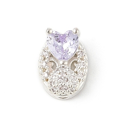 Лиловый Латунные микро проложить кубического циркония бусы, овальные с сердцем, без свинца и без кадмия, долговечный, сирень, 13x9.5x7 мм, отверстие : 1.8 мм