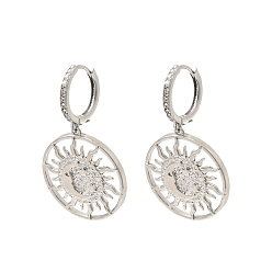 Платина Серьги-кольца из латуни в форме солнца, долговечный, стойки покрытие, без свинца и без кадмия, платина, 43x25 мм