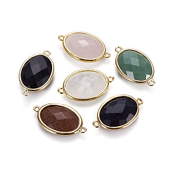 Mixed Stone Golden Tone Brass Gemstone Links connectors, Faceted, Oval, 26x15x6mm, Hole: 1~2mm