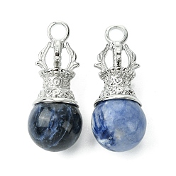 Содалитовое Природные подвески содалитом, круглые подвески, Подвески-лампочки со стойкой, латунь с платиновым покрытием, рог оленя, без кадмия и без свинца, без кадмия и без свинца, 39~40x16~16.5 мм, отверстие : 4.5 мм