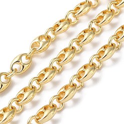 Real 18K Gold Plated Brass Coffee Bean Link Chains, Unwelded, with Spool, Real 18K Gold Plated, 8.5x5.5x3mm, about 32.81 Feet(10m)/Roll