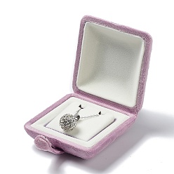 Flamingo Square Velvet Necklace Boxes, Jewelry Pendant Necklace Gift Case with Iron Snap Button, Flamingo, 7.2x7.2x3.95cm