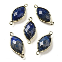 Lapis Lazuli Natural Lapis Lazuli Faceted Connector Charms, Rack Plating Brass Horse Eye Links, Golden, 25x11.5x5.5mm, Hole: 1.6mm