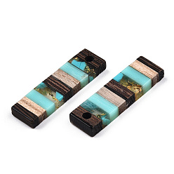 Turquoise Translucent Resin & Walnut Wood Pendants, with Gold Foil, Rectangle Charm, Turquoise, 29.5x8.5x3.5mm, Hole: 2mm