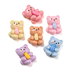 Mixed Color Opaque Resin Decoden Cabochons, Bear with Baby Bottle, Mixed Color, 14x11x7mm