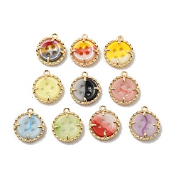 Mixed Color Brass Pendants, with Handmade Porcelain, Buttons, Mixed Color, 16.5x14.5x4mm, Hole: 1.4mm