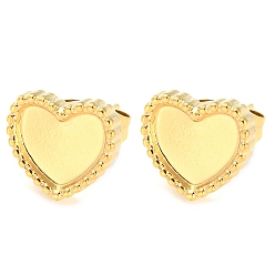 Real 18K Gold Plated 304 Stainless Steel Stud Earring Findings, Heart Earring Settings, Real 18K Gold Plated, Tray: 8x9mm, 9.5x10.5mm