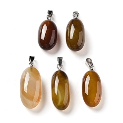 Goldenrod Natural Agate Dyed Pendants, Oval Charms with Stainless Steel Color Plated Stainless Steel Snap on Bails, Goldenrod, 21~32x9.5~16.5x10.5x7.5~12.5mm, Hole: 6x3mm