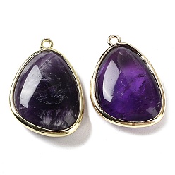 Amethyst Natural Amethyst Pendants, with Golden Plated Brass Edge Loops, Faceted, Triangle, 27x18x7.5mm, Hole: 1.6mm