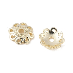 Настоящее золото 14K Шапочки и конусы для бусин, латунные, лотос, реальный 14 k позолоченный, 8x2 мм, отверстие : 1.6 мм