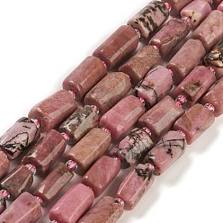 Rhodonite Natural Rhodonite Beads Strands, with Seed Beads, Faceted, Column, 5.5~7.5mm, Hole: 0.7mm, about 26~33pcs/strand, 15.67''~16.46''(39.8~41.8cm)