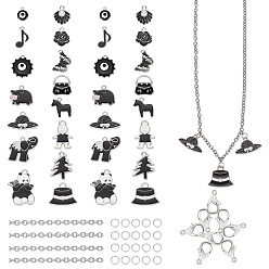 Black SUNNYCLUE DIY Charm Bracelet Making Kits, Including 304 Stainless Steel Cable Chains, Mixed Shapes Alloy Enamel Pendants, Alloy Lobster Claw Clasps and Iron Jump Rings, Black, Cable Chains: 5x4x1mm, 2m/box, Pendant: 30pcs/box