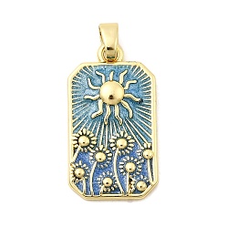 Синий Прямоугольник с подвесками из латуни в форме солнца, стойки покрытие, долговечный, без кадмия и без свинца, золотые, синие, 28.5x16x3.5 мм, отверстие : 3.5x5.5 мм