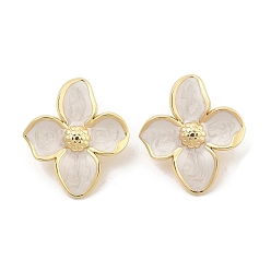 Белый PVD вакуумное покрытие золото 304 серьги-гвоздики из нержавеющей стали для женщин, с эмалью, цветок, белые, 29x26 мм