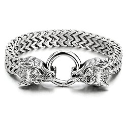 Stainless Steel Color Titanium Steel Mesh Chain Bracelet with Skull Clasps, Stainless Steel Color, 8-1/4 inch(21cm)