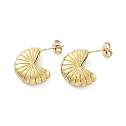 Real 14K Gold Plated 304 Stainless Steel Flower Stud Earrings, Half Hoop Earrings, Real 14K Gold Plated, 18x5mm