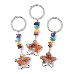 Красный Агат Звездные латунные брелки из сердолика, с железом, платина, 96~100 мм