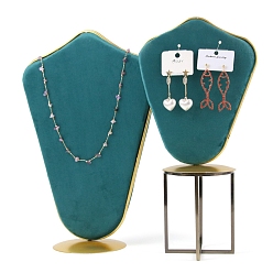 Teal Velvet Bust Jewelry Display Rack, Jewelry Stand, For Hanging Necklaces Earrings Bracelets, with Metal Base, Teal, 11x21.5x32cm