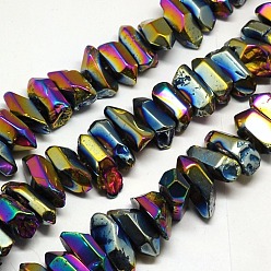 Rainbow Plated Natural Electroplated Quartz Crystal Beads Strands, Nuggets, Rainbow Plated, 15~30x10~14x10~13mm, Hole: 1mm, about 35~42pcs/strand, 15.7 inch