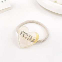Light yellow 3.5CM Chic Elastic Hair Ties with Heart-Shaped Acetate Charm for Sweet Bun Hairstyles