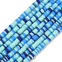 Deep Sky Blue Handmade Polymer Clay Beads Strands, Disc/Flat Round, Heishi Beads, Deep Sky Blue, 4~4.5x1~1.2mm, Hole: 1.6mm, about 371~450pcs/strand, 17.52~17.72 inch(44.5~45cm)
