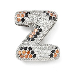 Letter Z Латунные микро проложить кубического циркония подвески, долговечный, стойки покрытие, письмо амулеты, платина, Письмо Z, 20x17x7.5 мм, отверстие : 5.2x3 мм