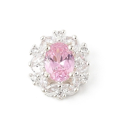 Бледно-Розовый Латунные микро проложить кубического циркония бусы, цветок, без свинца и без кадмия, долговечный, розовый жемчуг, 14x12x7 мм, отверстие : 1.2 мм