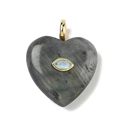 Лабрадорита Природные подвески лабрадорита, подвески в форме сердца с латунной микрофиброй и фианитами, реальный 18 k позолоченный, долговечный, стойки покрытие, 31x25x10 мм, отверстие : 4 мм