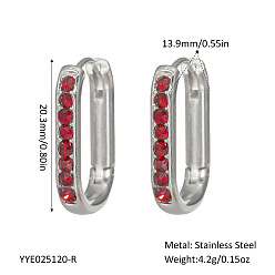Нержавеющая Сталь Цвет Элегантные овальные серьги-кольца из нержавеющей стали, со стразами, цвет нержавеющей стали, 20.3x13.9 мм