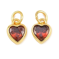 Темно-Красный Латунь прокладывает кубические циркониевые прелести, сердце прелести, одиночные каменные прелести, долговечный, стойки покрытие, без кадмия и без свинца, золотые, темно-красный, 9x7x3.5 мм, отверстие : 3.5 мм