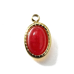 Красный Агат 304 прелести нержавеющей стали, овальные, с естественным сердолика, реальный 18 k позолоченный, ионное покрытие (ip), 10x6x3.5 мм, отверстие : 1.2 мм