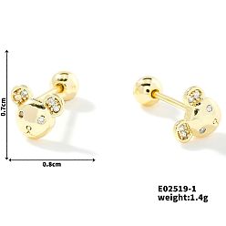 Золотой Нежные мультяшные ежедневные дорожные серьги из латуни с паве из прозрачного кубического циркония для крепления на хрящ, мышь, золотые, 7x8 мм