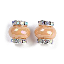 Персиковый Слойка Бусины из смолы с латунными стразами рондель, в форме фонаря, для браслетов, , декор ручки, без кадмия и без свинца, розовые, 14.5x13.5 мм, отверстие : 3.5 мм