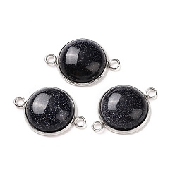 Blue Goldstone Synthetic Blue Goldstone Connector Charms, Half Round Links, with Stainless Steel Color Tone 304 Stainless Steel Findings, 18x25.5x7mm, Hole: 2mm