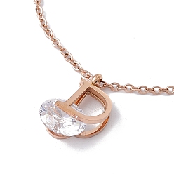 Rose Gold Crystal Rhinestone Initial Letter D Pendant Necklace, Ion Plating(IP) 304 Stainless Steel Jewelry for Women, Rose Gold, 15.79 inch(40.1cm)