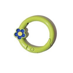 Yellow Green Spray Painted Alloy Spring Gate Ring, Ring with Flower, Yellow Green, 27x4mm, Hole: 1.3mm