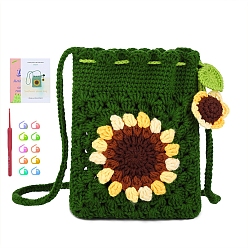 Dark Green DIY Crochet Storage Bag Kits, including Polyester Yarn, Dark Green, 18x14cm